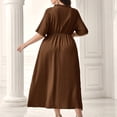 thumbnail image 4 of Ovzne Robes Grande Taille pour Femmes aux Formes Robe de Plage Mode Robe Grande Taille pour Femmes Couleur Unie Col Rond Manches Courtes Taille à Boucle Robe en Dentelle Robe Maxi Grande Taille Manches Courtes Liquidation, 4 of 5