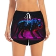 thumbnail image 2 of Picia Futuristic Purple Panther A、 Pattern Women's 2 in 1 Athletic Running Shorts High Waisted Workout Casual Gym Sweat Shorts with Comfy Liner Zipper Pockets-Small, 2 of 9