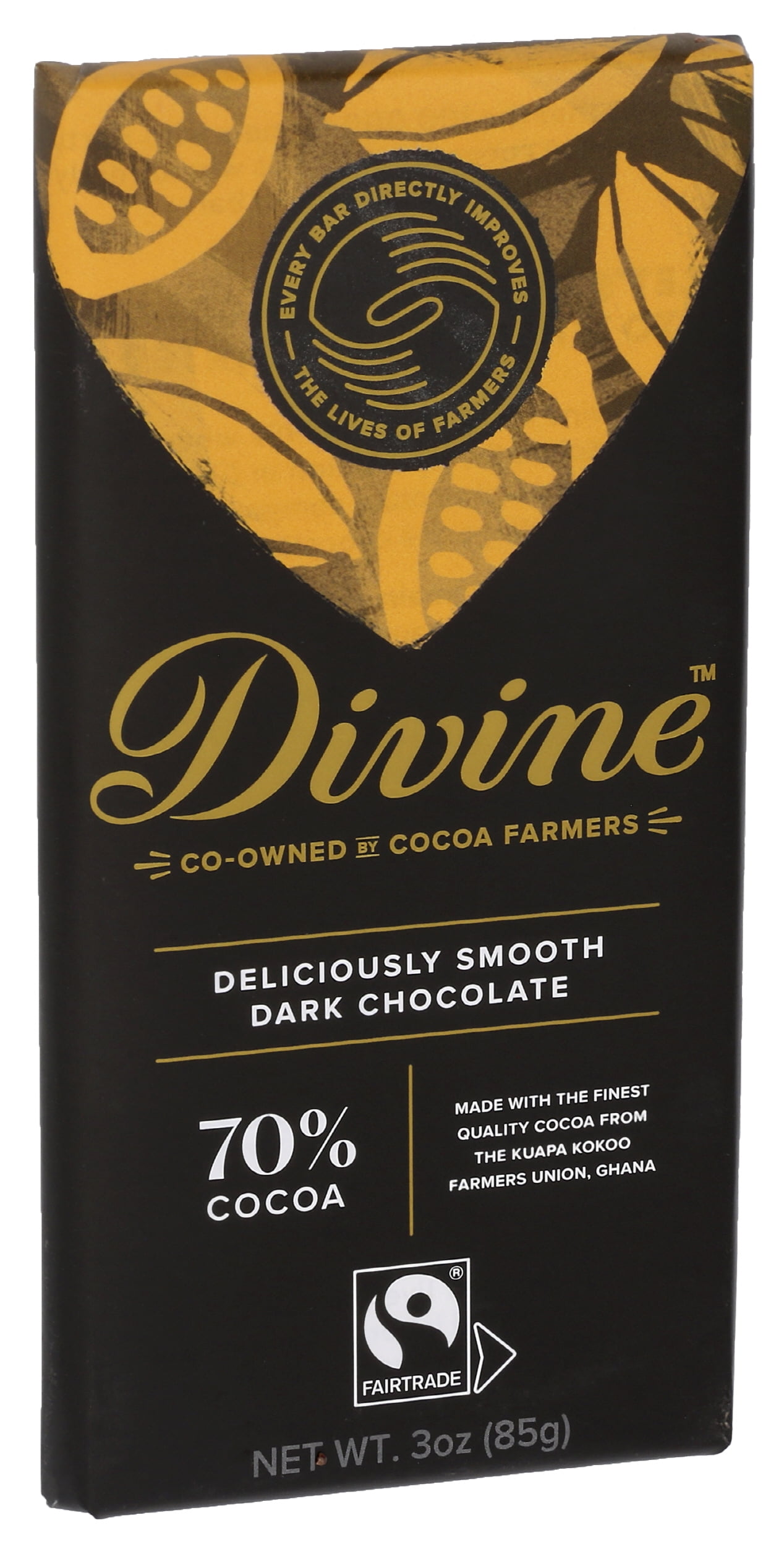 (Pack of 12), Divine Chocolate 70% Dark Chocolate Bar, 3 oz