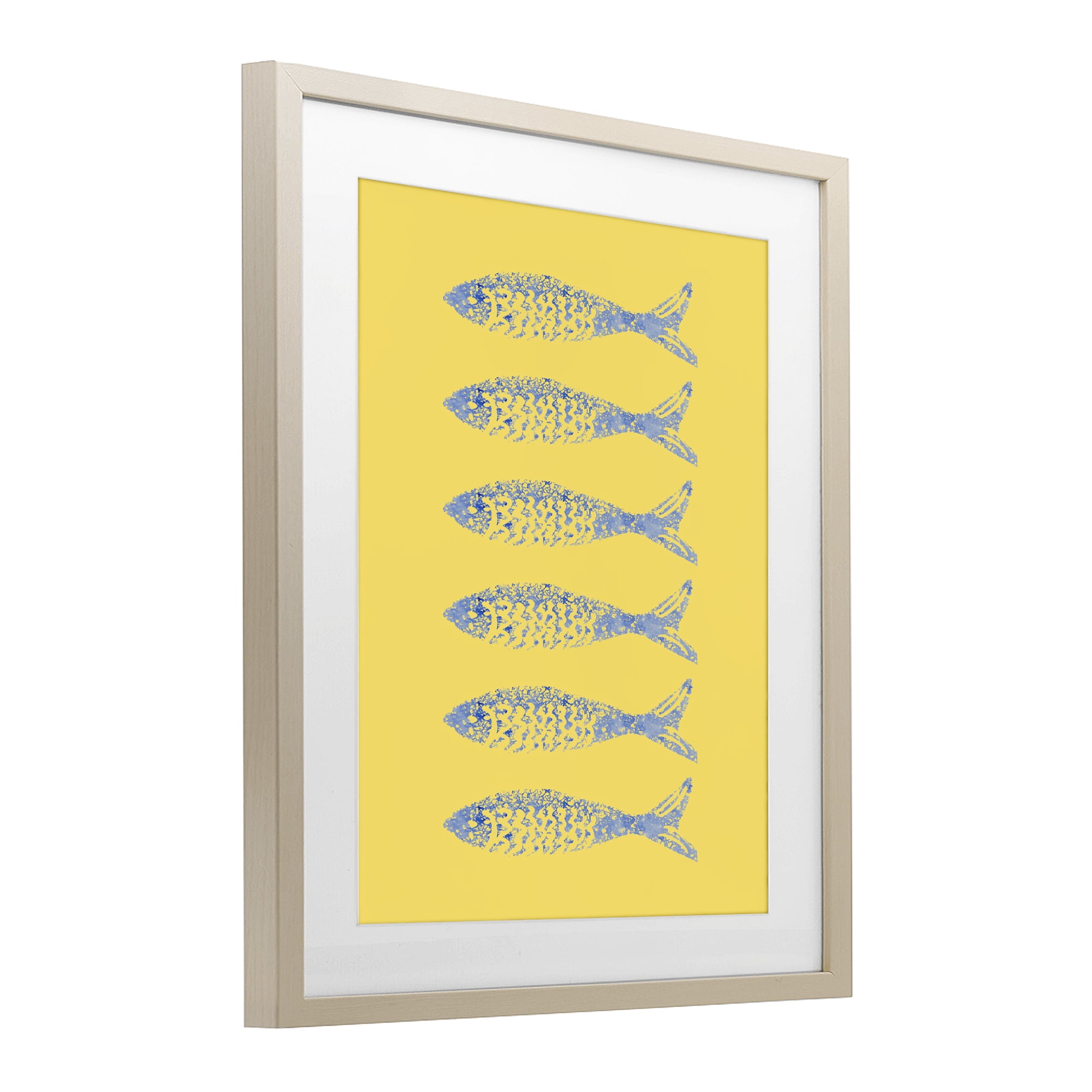 Stupell Industries Sardine Stamps on Yellow Birch Framed Print Under Glass, design by Julie DeRice