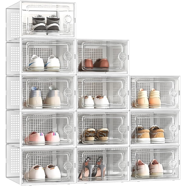 33.5 * 25.5 * 17.5 cm shoe box Shoe storage box (12 pieces per pack) Transparent Shoe box Foldable shoe box Suitable for wardrobes, entrances, corridors, bedrooms - Black