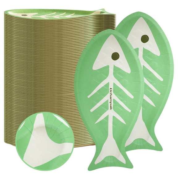 Verdelife Fish Shape Paper Plates, One Dipping Compartments 50 Count – Fun & Eco-Friendly Disposable Plates for Kids for Salmon And Sauce Appetizer Dessert Salad