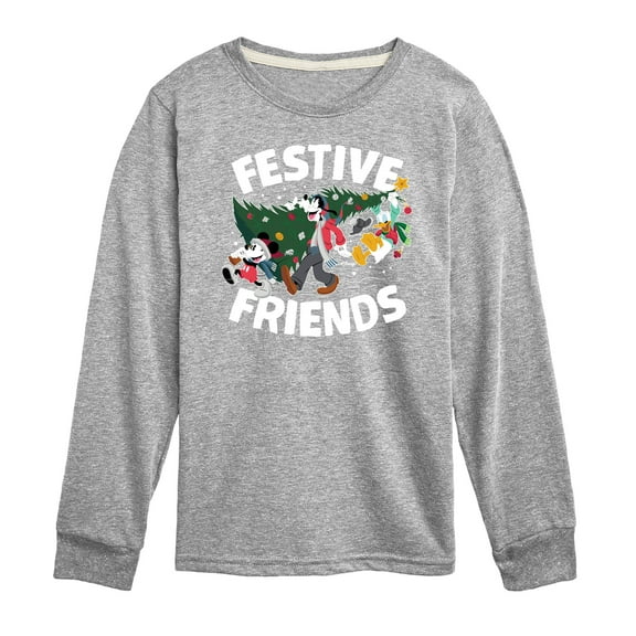 Disney - Mickey, Donald, & Goofy Festive Friends Christmas - Toddler & Youth Long Sleeve Graphic T-Shirt