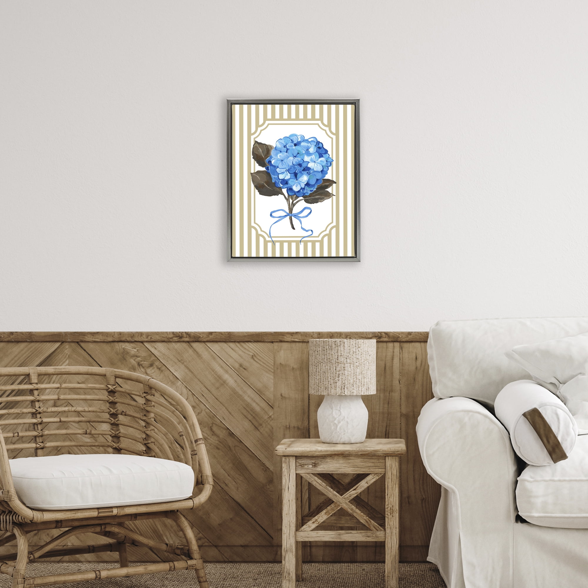 Hydrangea Bundle with Bow Gray Framed Floater Canvas Wall Art, design by Adonna Ebrahimi