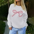 thumbnail image 5 of Sweaters For Women Bow Graphic Oversized Pullover Crewneck Sweatshirts Fall Fashion Tops Polyester White Size S-2Xl Oversized Sweaters For Women, 5 of 5