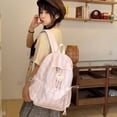 thumbnail image 3 of Striped Bow School Backpack, Chic Backpack with Drawstring Side Pocket, Nylon Waterproof Bookbag for College Shopping Travel, Pink, 3 of 6