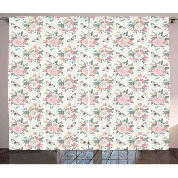 Ambesonne Flowers Curtains 2 Panel Set, Roses Bouquet, 108" x 84", Pale Pink Green
