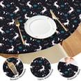 thumbnail image 4 of Black Cartoon Unicorn Pattern Round Fitted Tablecloth with Elastic Edge,Dining Table Cover Waterproof,Outdoor Round Tablecloth for Camping,Dining,Indoor and Outdoor, 4 of 7