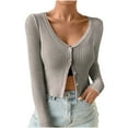 thumbnail image 3 of Zedker Women's Cardigans Sweaters Open Front Knit Cropped Sweaters Fall V Neck Long Sleeve Button Down Jacket Tops Khaki XL, 3 of 7