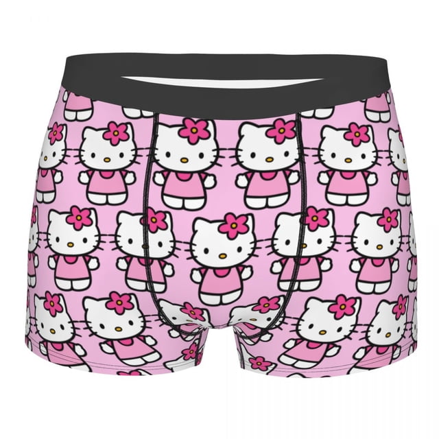 RWJDXD Cool Hello Kitty Pattern Boxers Shorts Panties Men‘s Underpants Breathable Sanrio Cartoon Briefs Underwear o