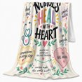 thumbnail image 2 of Printed Flannel Throw Blanket Nurses Heal With Heart Lettering and Colorful Medical Illustrations, 2 of 9
