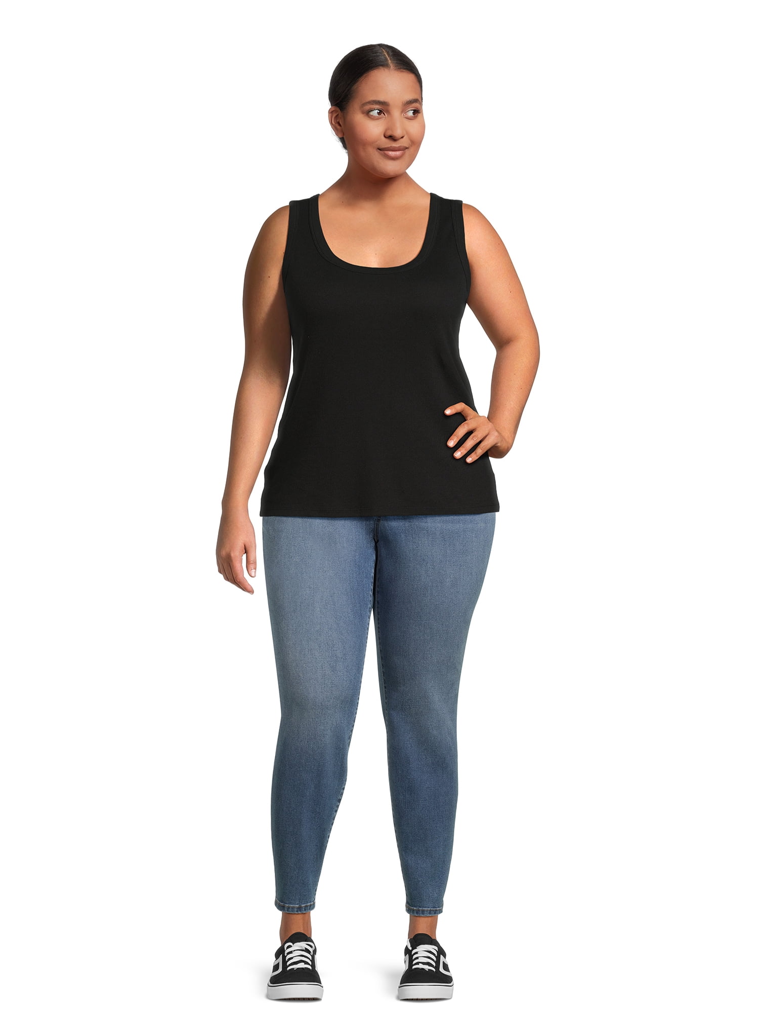 Terra & Sky Women's Plus Size Scoop Neck Ribbed Tank Top