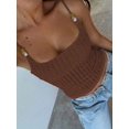 thumbnail image 4 of Brown Womens Summer Casual Fitted Tank Top With Shell Bead Straps And Crinkled Jacquard Texture, 4 of 8