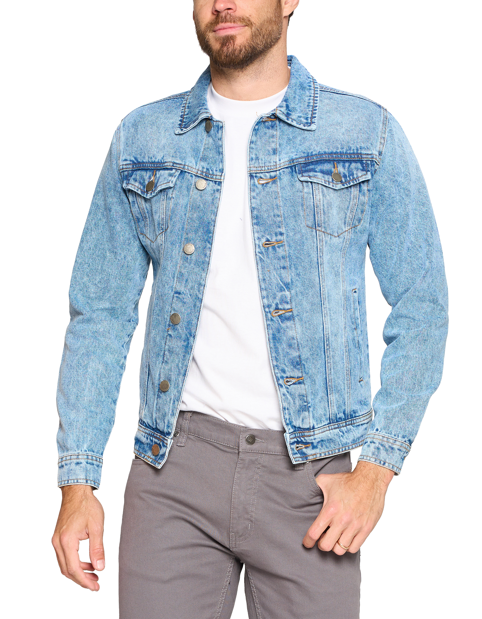 Red Label Men’s Premium Casual Faded Denim Jean Button Up Cotton Slim Fit Jacket (Light Blue, L) - image 4 of 7
