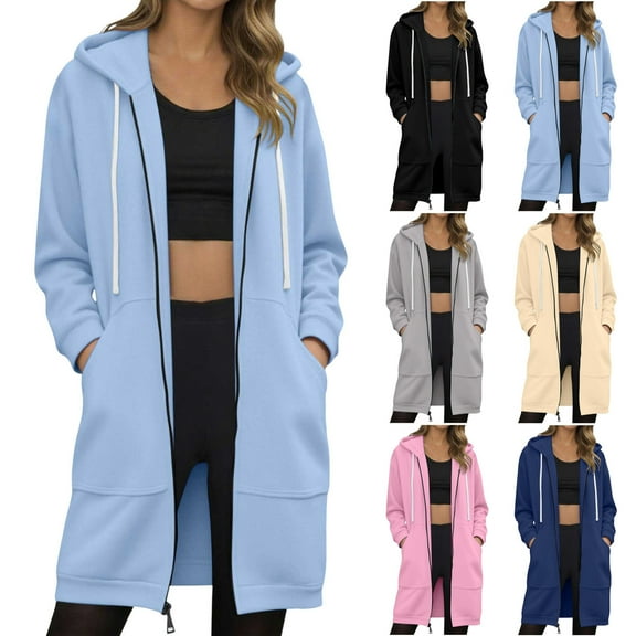 idosla Womens Hoodies 2025 Zip Up Sweatshirts Oversized Fashion Long Hooded Fall Winter Fleece Jackets with Pockets (Black, XXL)