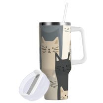 Yayeee 40oz Double-Wall Insulated Stainless Steel Tumbler with Handle Bottle, Blue Cute Cats