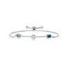Keren Hanan 925 Sterling Silver 3 Stone Created Moissanite Fully Adjustable Bracelet by Gem Stone King Oval Round Octagon Sapphire Lab Grown Diamond and Topaz (2.04 Cttw)