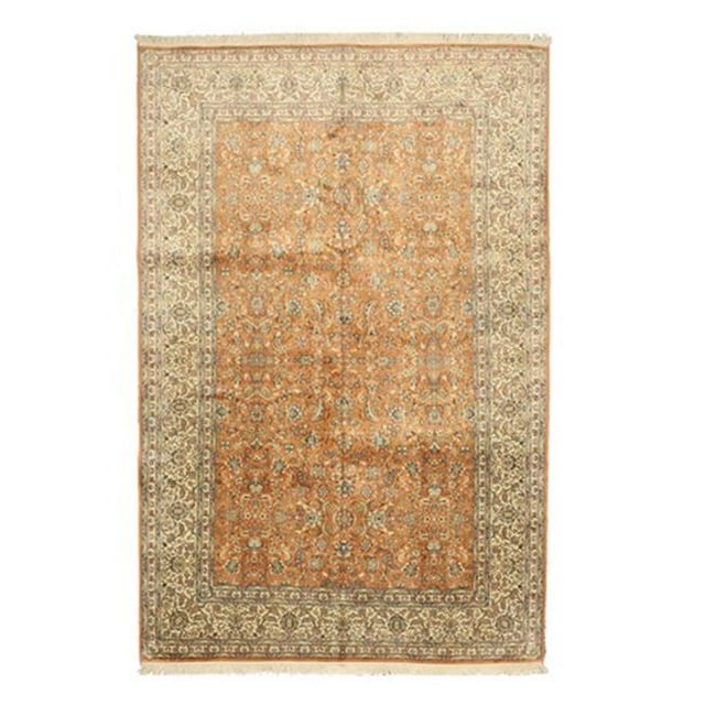 Tapis Tabriz en Soie Noué à la Main 6.08 x 9.08 Pieds Pêche