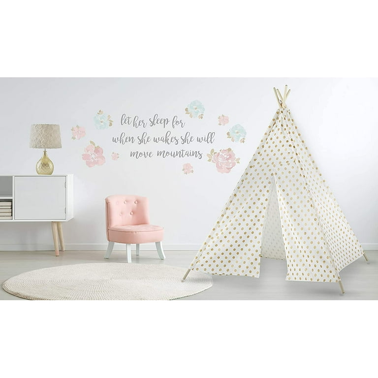 Levtex Baby Malia Resuable Wall Decal Floral Pink Grey Teal and Green Nursery Accessories Size 35.5 x 20 in