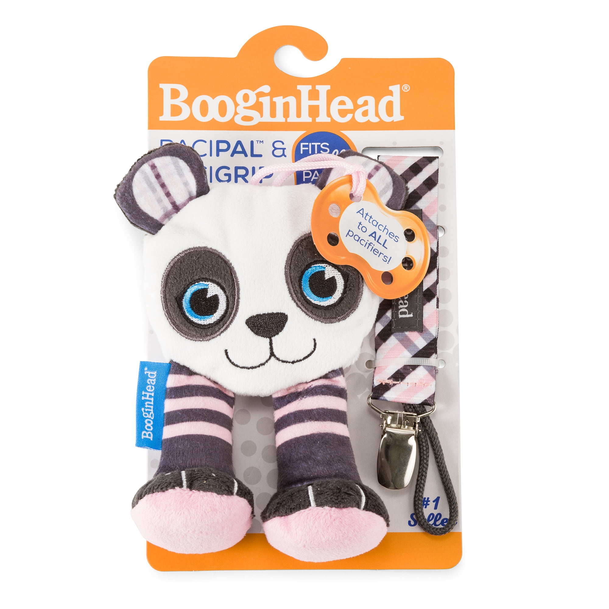 BooginHead Universal Pacifier Holder Stuffed Animal, Infant Toddler Boys and Girls, Pink Panda