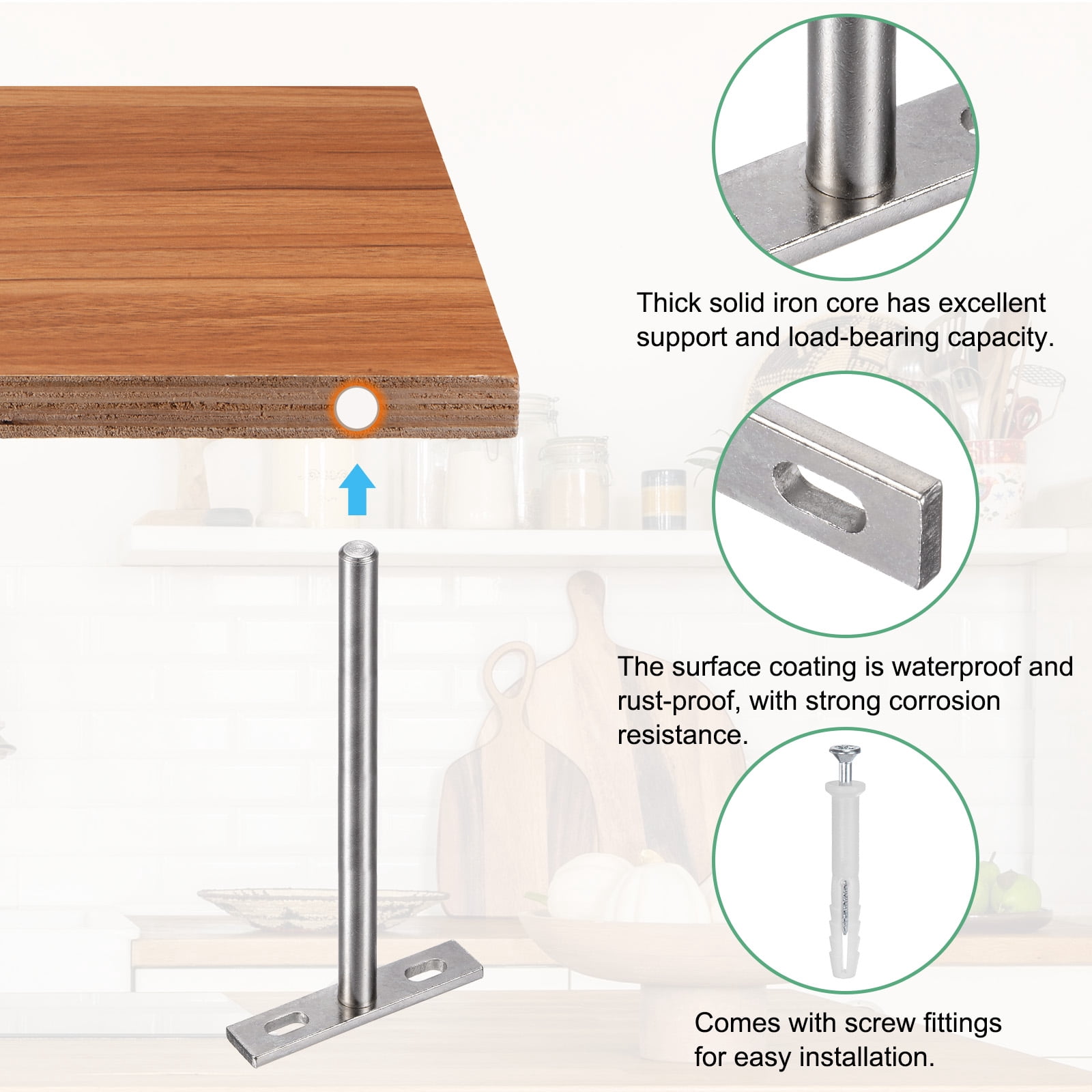 Uxcell 6-Pack Floating Shelf Brackets, 5 Inch Blind Shelf Supports for Shelf Support with Screw Included [Nickel]