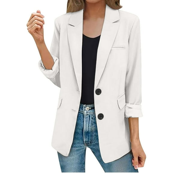 Womens Blazer, Yigetop Womens Casual Jacket Pockets Long Sleeve Open Front Button Work Lapel Button Jacket Oversized Blazers for Women White2 M