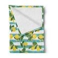 thumbnail image 2 of Lemons Soft Flannel Fleece Throw Blanket, Lemon Blossoms Leaves Citrus on Tree on Striped Background, Cozy Plush for Indoor and Outdoor Use, 50" x 70", Seafoam Mustard, by Ambesonne, 2 of 5