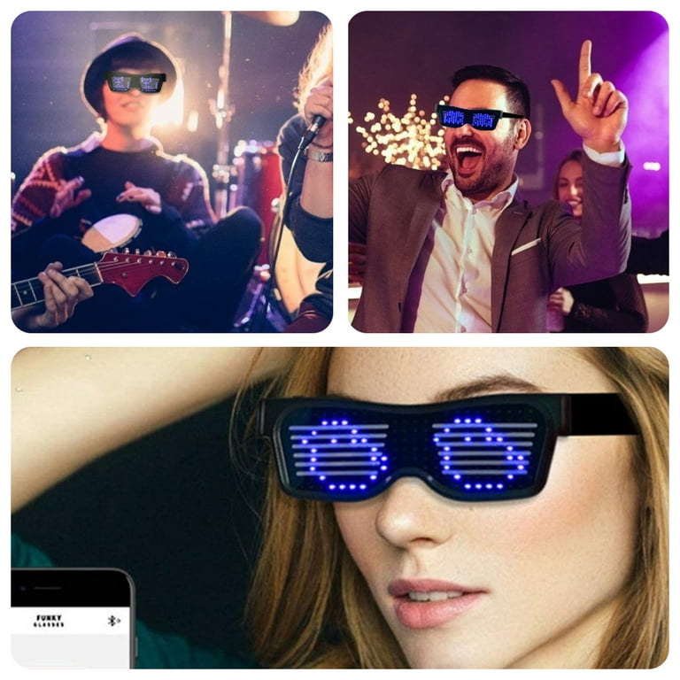 Lnkoo LED Glasses Bluetooth App Connected LED Display Smart Glasses USB Rechargeable DIY Funky Eyeglasses for Party Club DJ Halloween Christmas(Text