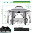 thumbnail image 2 of Yeshouse Carpa plegable de 4 x 4 metros (13 x 13 pies) para todo tipo de clima con mosquitera - Refugio solar de acero resistente de 6 lados con bolsa de transporte - Carpas tipo pabellón para patio, 2 of 8