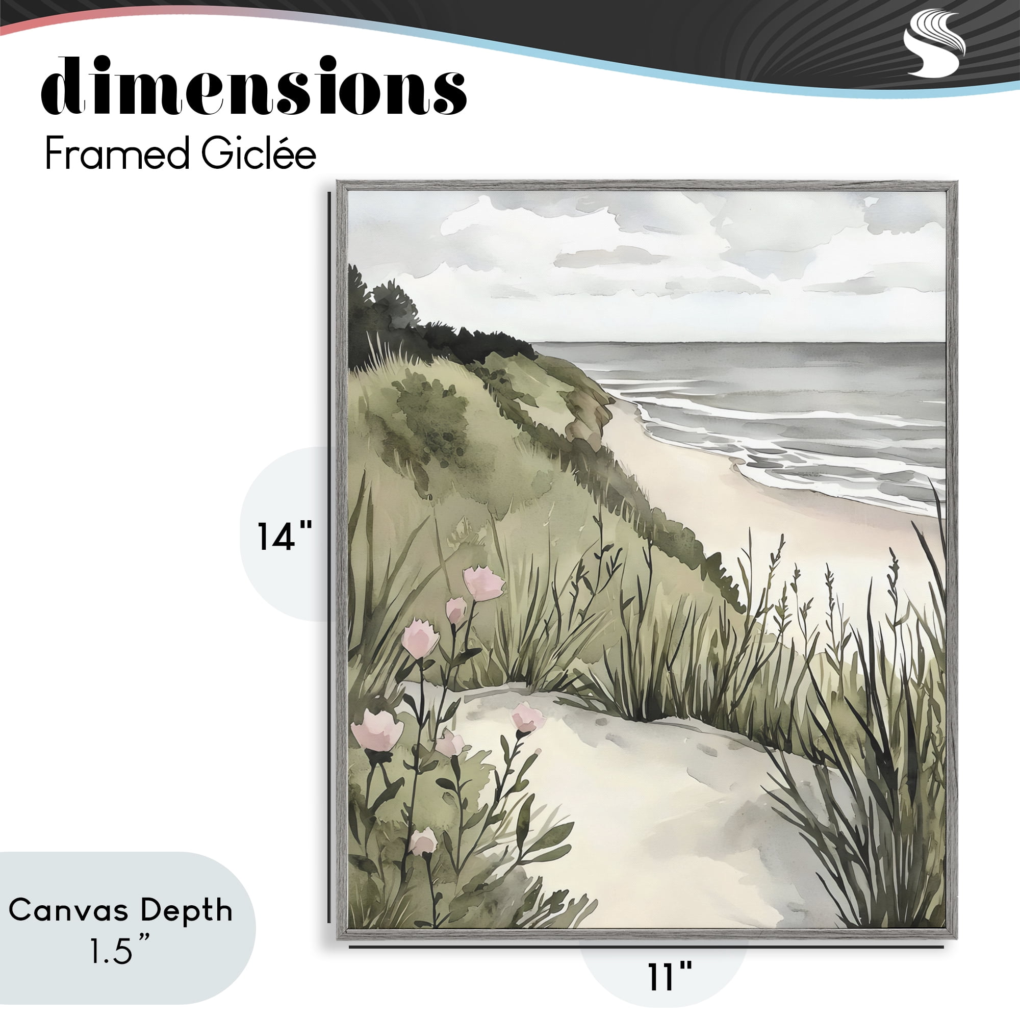 Stupell Industries Coastal Calm on Sandy Dunes Gray Framed Giclee Art, design by Riley B