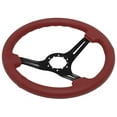 thumbnail image 2 of VSW 14 inch Red Leather Steering Wheel, 6-Bolt Black Spoke, 2.5 inch Dish ST3060RED, 2 of 5