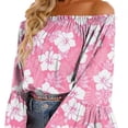 thumbnail image 2 of Blusa con volantes de manga larga acampanada informal con hombros descubiertos para mujer Camisa holgada y elegante con volantes, 2 of 7
