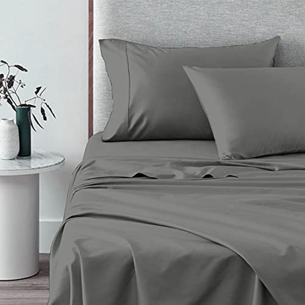400 Thread Count Dark Grey Solid 1 Flat Sheet & 2 Pillowcase Sleepwell Bedding 100% Cotton Double Size Complete 3 Piece