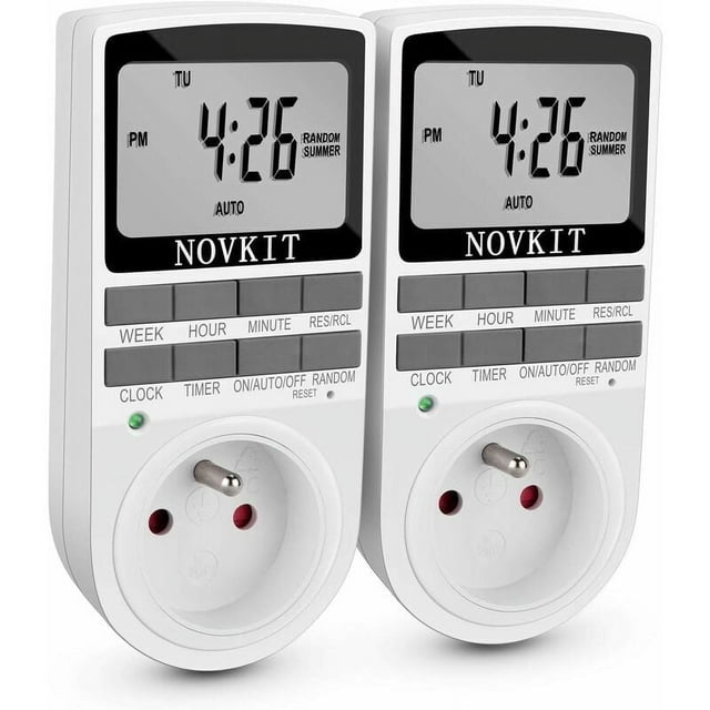 Temporizador de Enchufe Eléctrico y Digital Levamdar 10 Programas Diarios Semanales Modo Antirrobo Pantalla LCD grande pack de 2