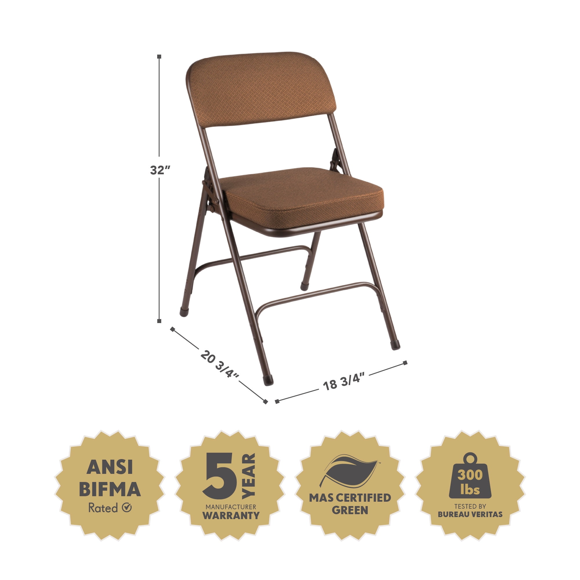 Hampden Furnishings Bernadine Collection Deluxe Fabric Padded Folding Chair, Gold, Pack of 2