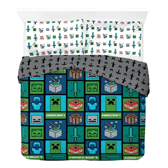 Minecraft Kids 5 Piece Full Bed Set, 100% Microfiber