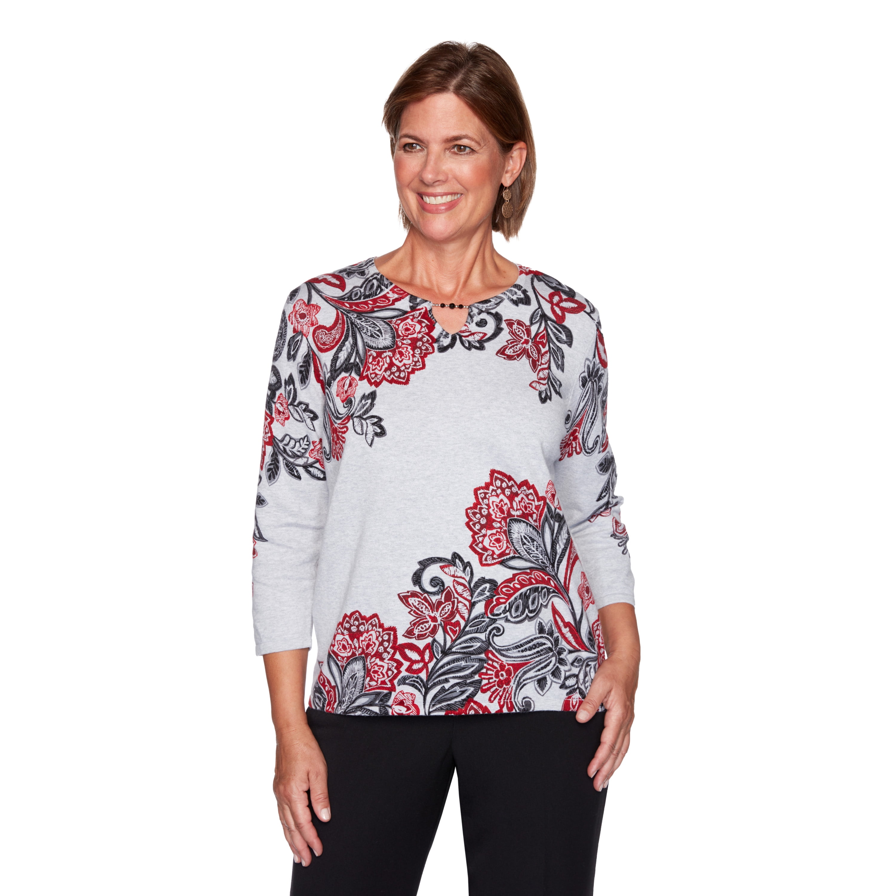 Alfred Dunner Womens Fall Paisley Scroll Print Lightweight Sweater