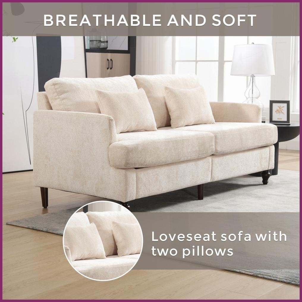 Mid Century Modern Chenille 2-Seat Loveseat Sofa – Solid Wood Frame for Living Room & Bedroom