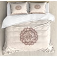 thumbnail image 1 of Henna Duvet Cover Set Queen Size, Geometrical Design with Swirls Lines Abstract Flower in Middle Asian Inspirations, Decorative 3 Piece Bedding Set with 2 Pillow Shams, Beige Brown, by Ambesonne, 1 of 3