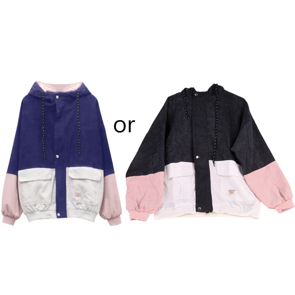block patchwork corduroy hooded jacket