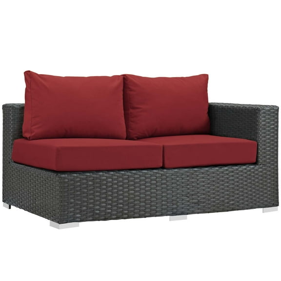 Modern Contemporary Urban Design Outdoor Patio Balcony Garden Furniture Lounge Loveseat Sofa, Sunbrella Rattan Wicker, Red
