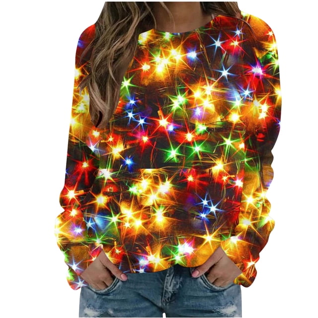 Pisexur Chandail en Molleton de Noël pour Femmes Sans Capuche Imprimé Graphique Vacances Col Rond Chandail en Molleton Ample Surdimensionné Automne Mode Décontracté Chandail à Manches Longues pour Femmes