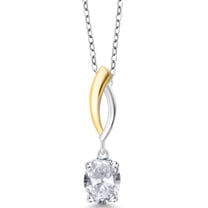 Gem Stone King 1.50 Ct Oval White Topaz 925 Silver and 10K Yellow Gold Pendant with Chain