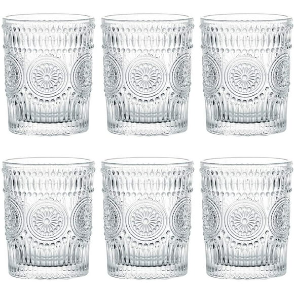 6 Pack 9.5 oz Romantic Water Glasses, Premium Drinking Glasses Tumblers, Vintage Glassware Set for Juice, Beverages, Beer, Cocktail
