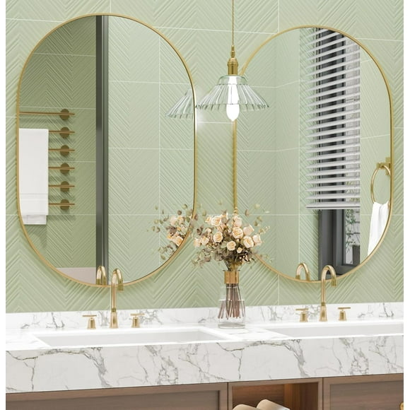 CONGUILIAO Wall Mounted Mirror, 2 Pieces 20" x 30" Oval Bathroom Mirror Wall Mirror Vanity Mirror w/Gold Aluminum Alloy Frame, Vertical & Horizontal, Decor for Entryway, Bedroom, Living Room, Gold