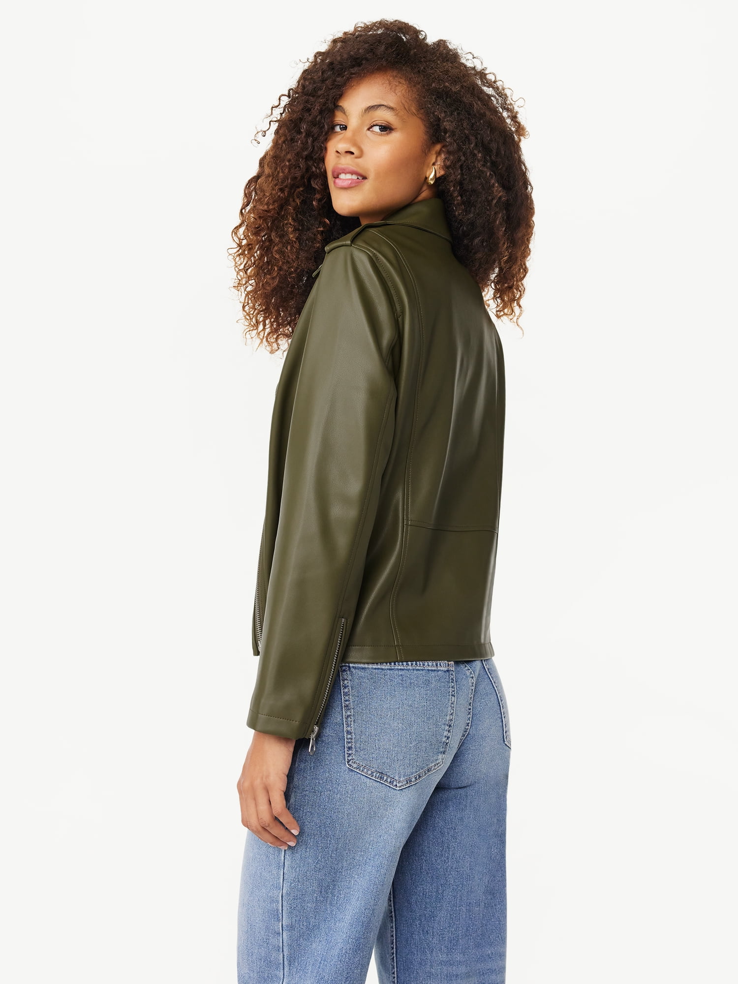 Scoop Women s Faux Leather Moto Jacket Walmart