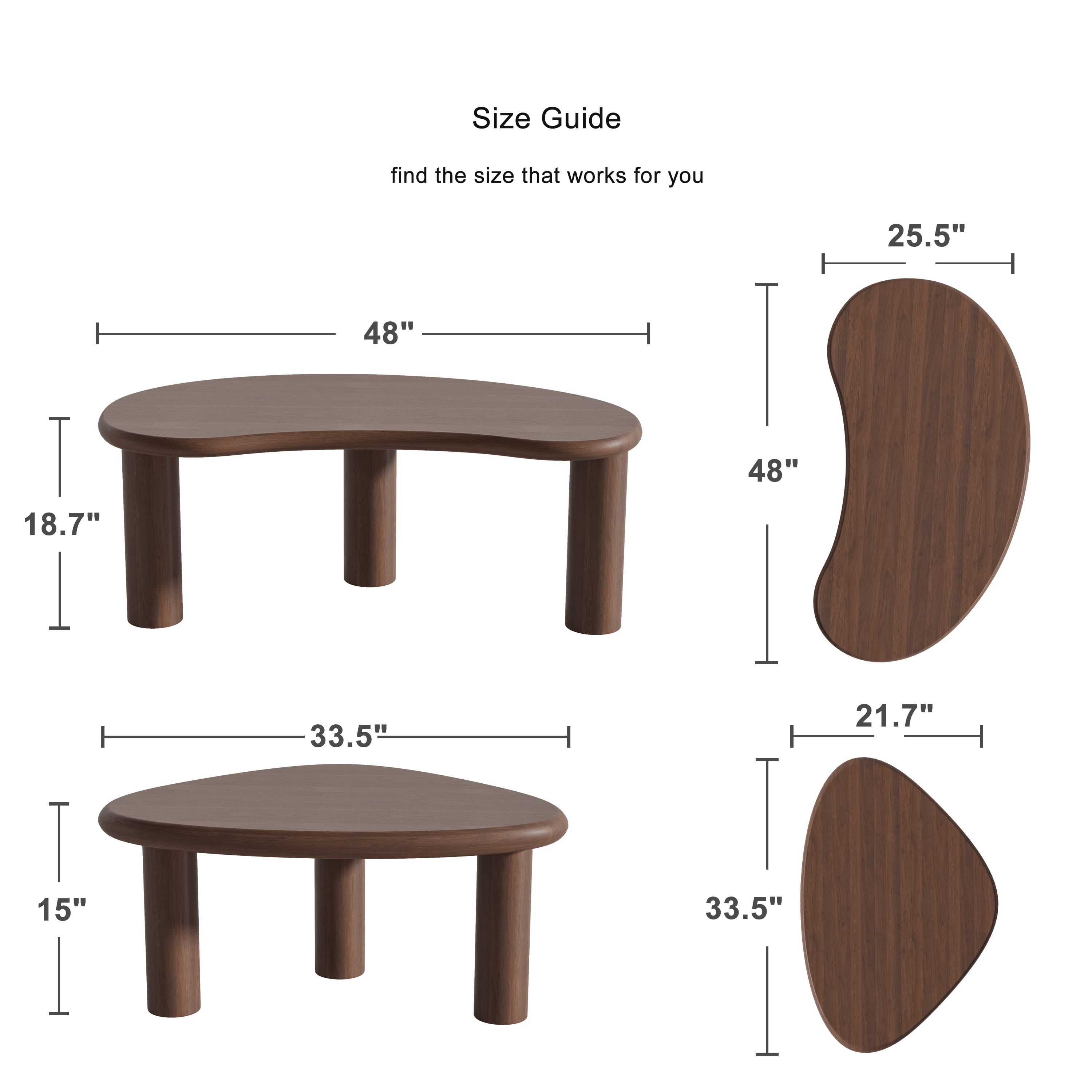 MAYEERTY 34" × 25" × 13" Wooden Coffee Table, Walnut