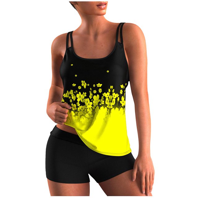 Women Conservative Print Strappy Back Set Two Piece Swimsuits Swimdress
