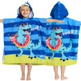 thumbnail image 1 of Toalla de playa infantil con capucha Joiedomi Blue Dinosaur 76x76 cm, 1 of 7
