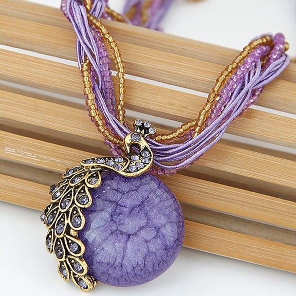 Sehao Necklaces & Pendants Bohemian Womens Rhinestone Peacock Pendant Statement Necklace Gift Accessories Jewelry & Watches Purple